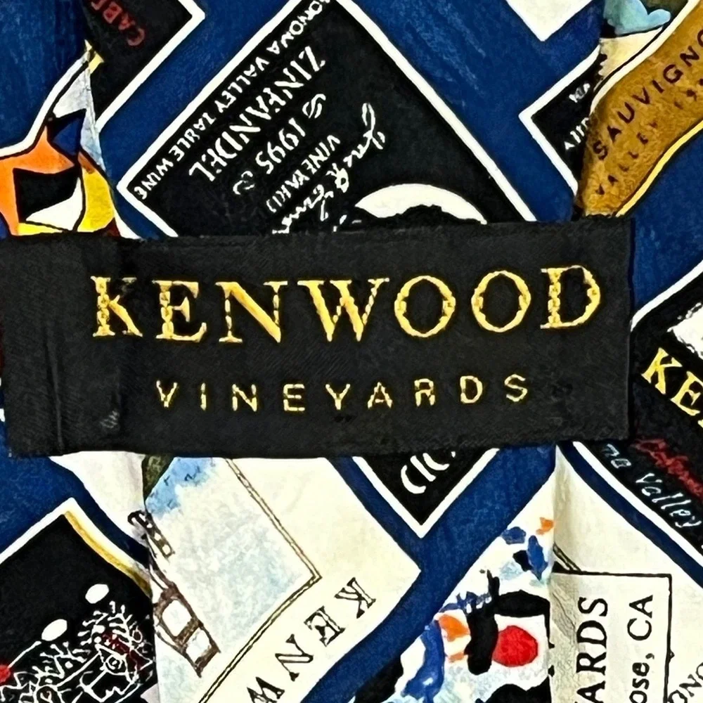 Kenwood Vineyards Silk Tie Wine Label Print Mens 57